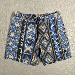 Quiksilver Shorts Mens Large Blue Southwestern Geometric Swim Surf Beach‎ Logo